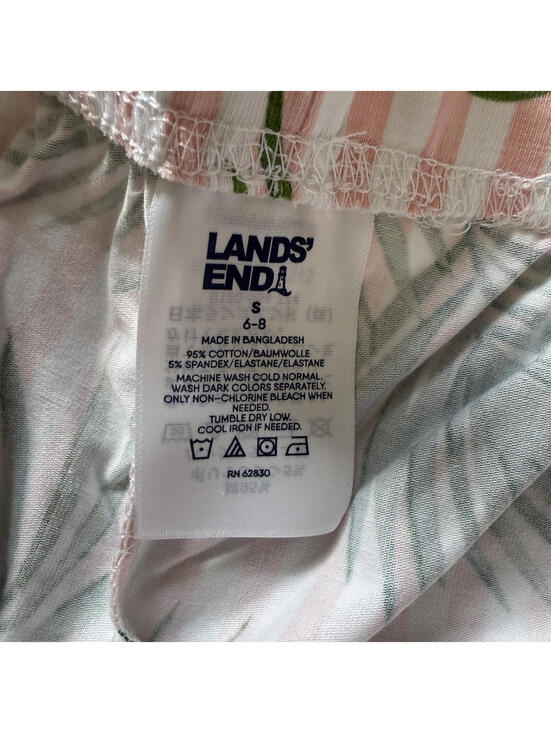 LANDS' END Pajama Set Wm SZ S(6/8) Pink/Green PinstripeTropical Pants/Pink Shirt - Picture 6 of 6